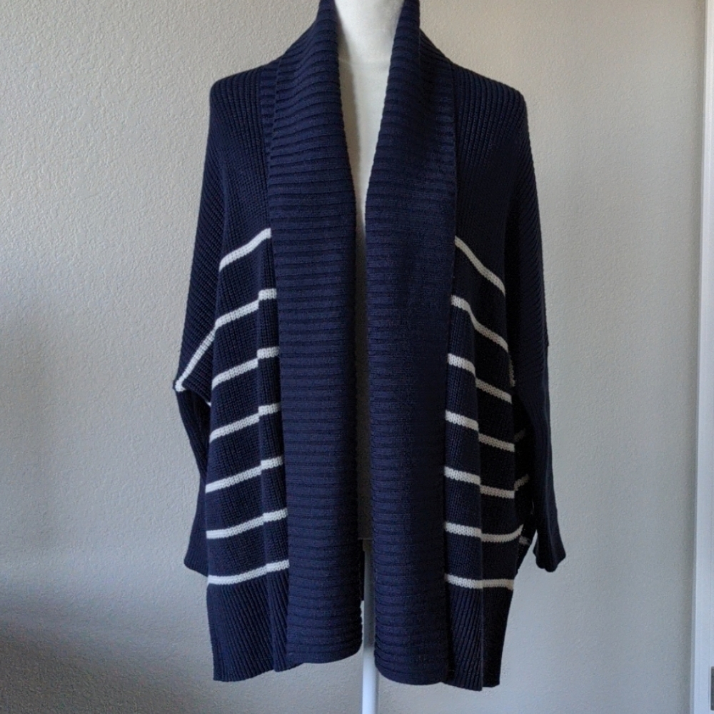 Athleta Striped Open Cardigan w/Oversized Collar